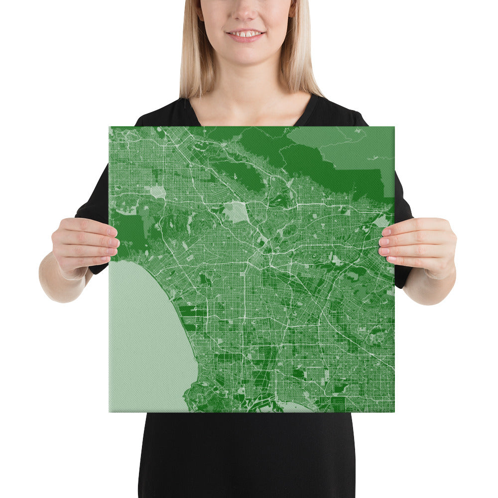 Los Angeles Green and White Canvas Map