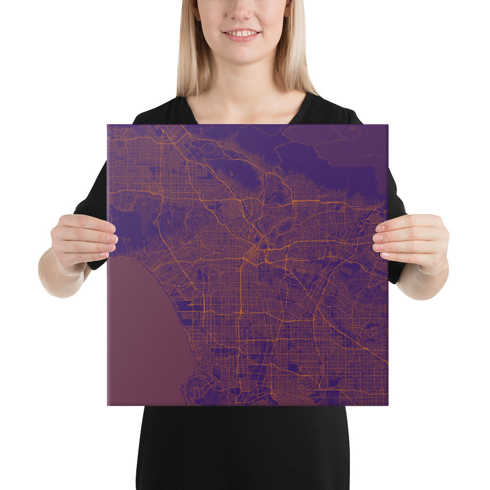 Los Angeles Purple and Orange Canvas Map