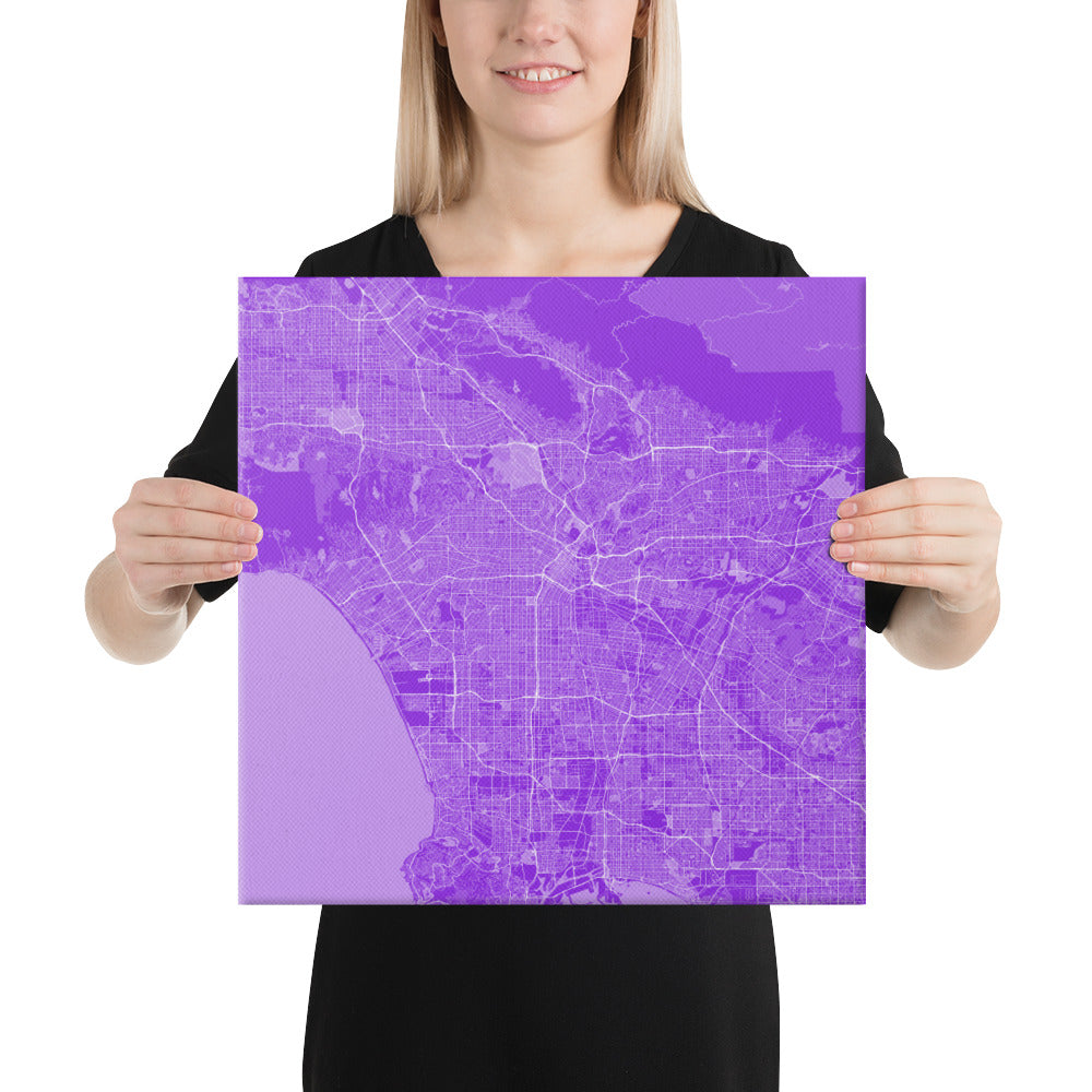 Los Angeles Purple and White Canvas Map