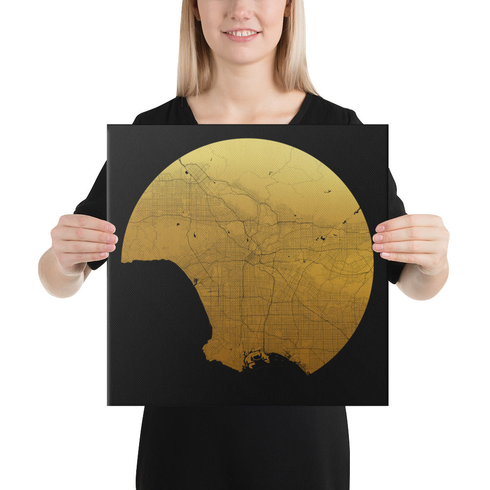 Los Angeles Gold on Black Canvas Map