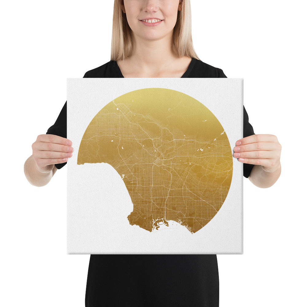 Los Angeles Gold on White Canvas Map