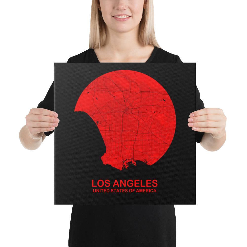 Los Angeles Circular Red Canvas Map