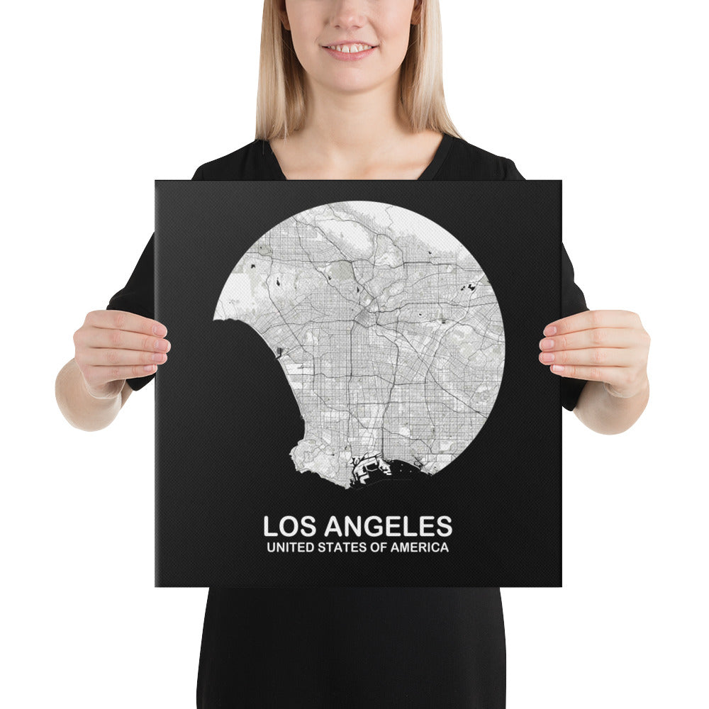 Los Angeles Circular White Canvas Map