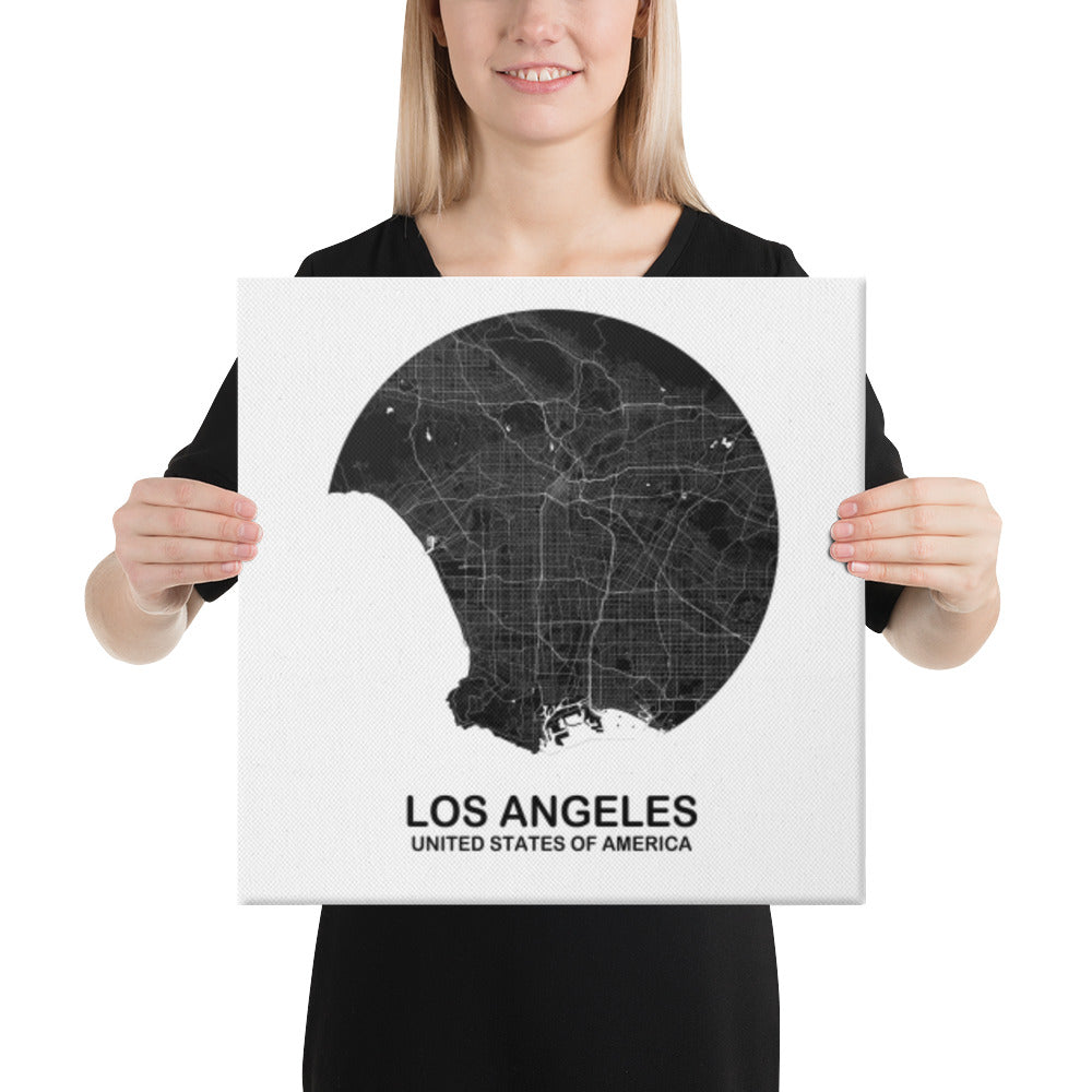 Los Angeles Circular Black Canvas Map