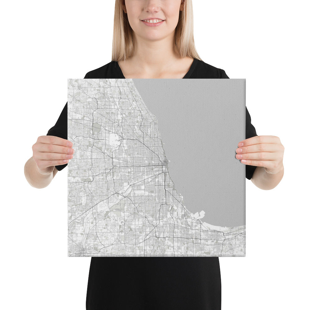 Chicago White Canvas Map