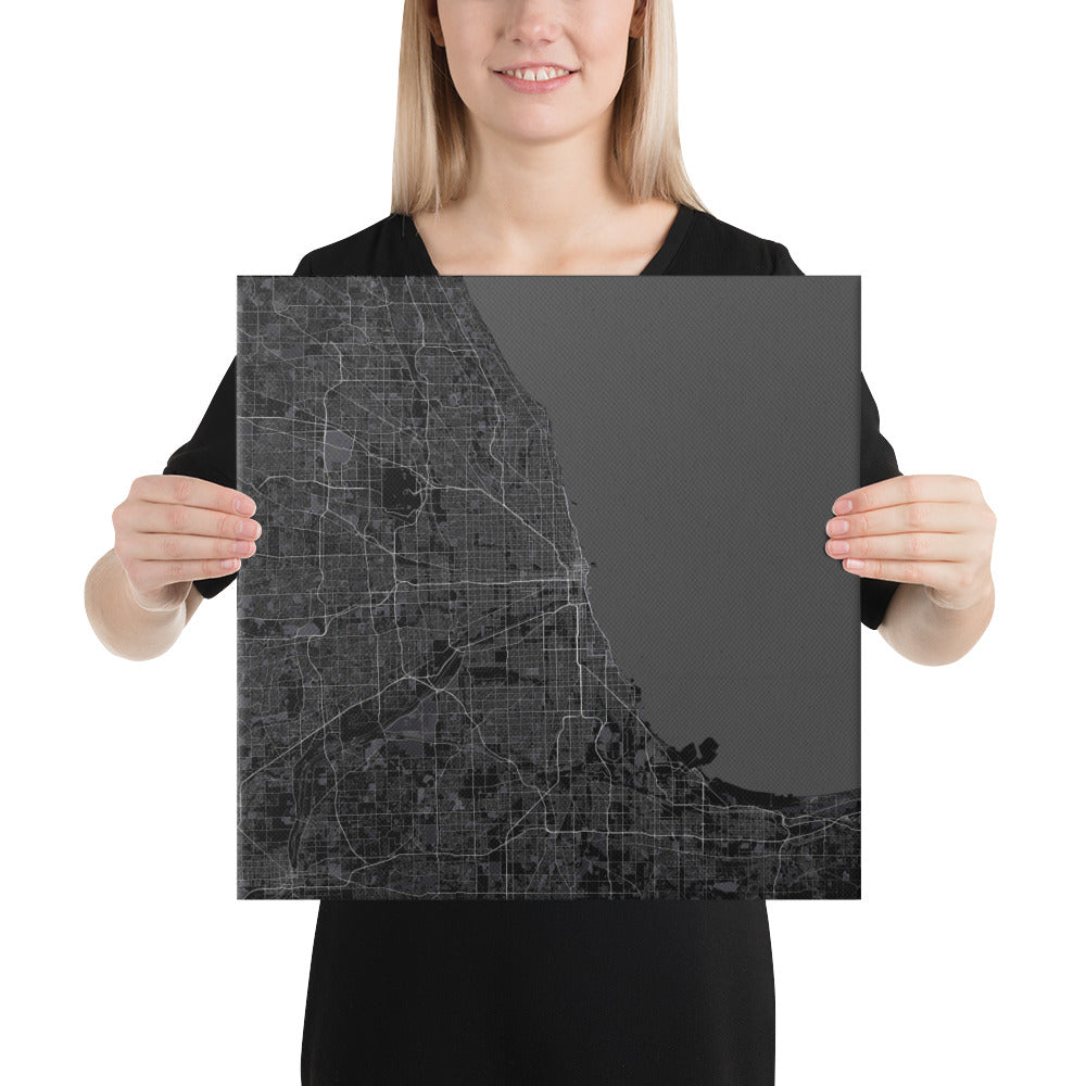 Chicago Black Canvas Map