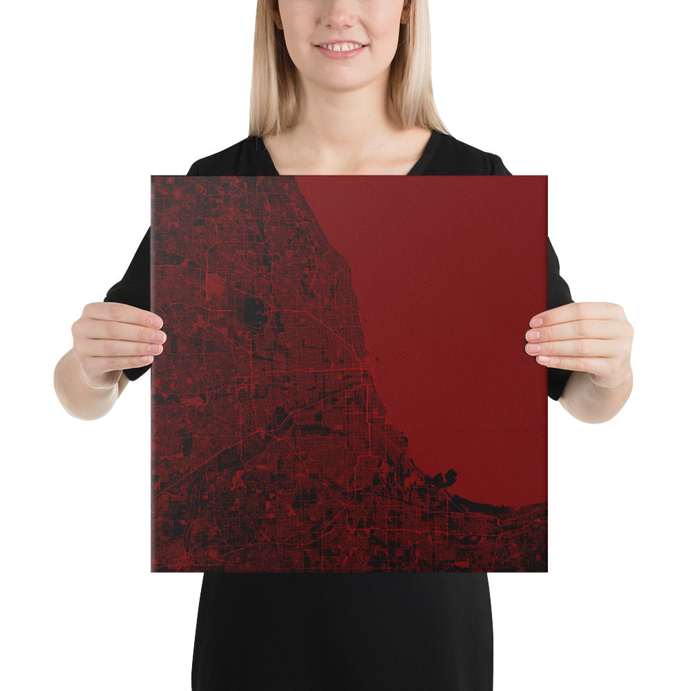 Chicago Black and Red Canvas Map