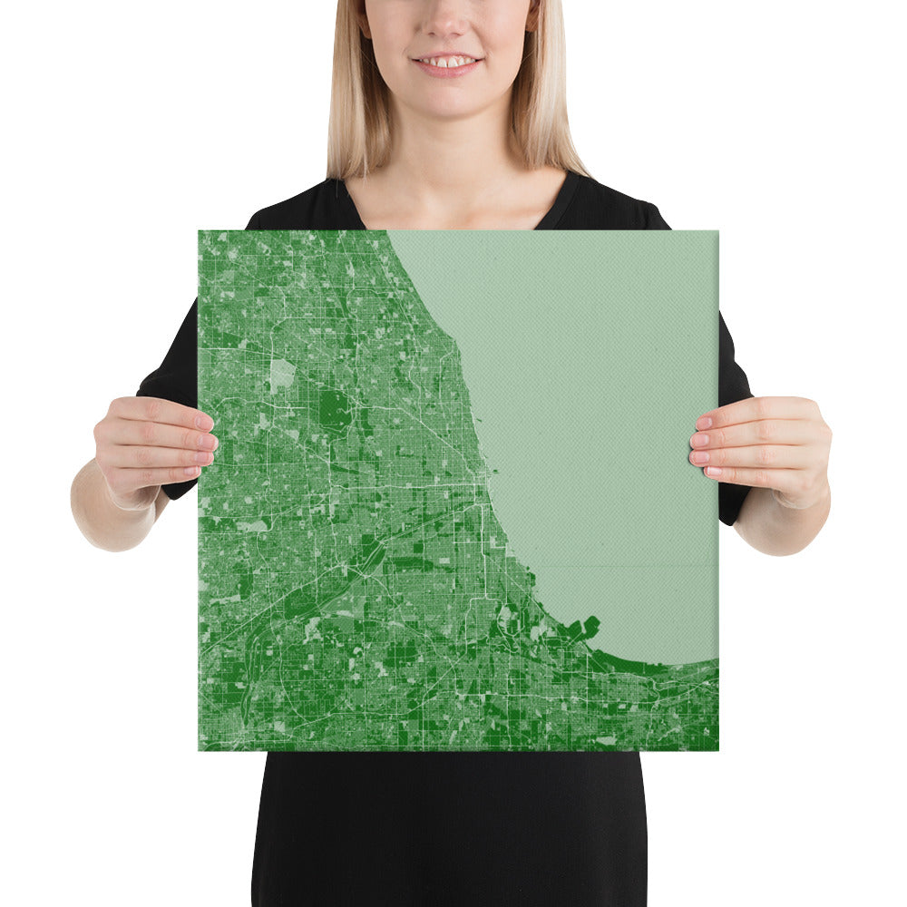 Chicago Green and White Canvas Map