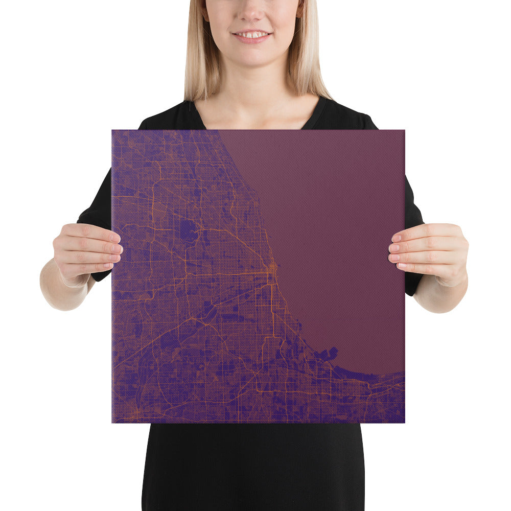 Chicago Purple and Orange Canvas Map