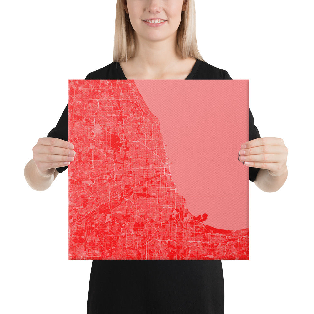 Chicago Red and White Canvas Map