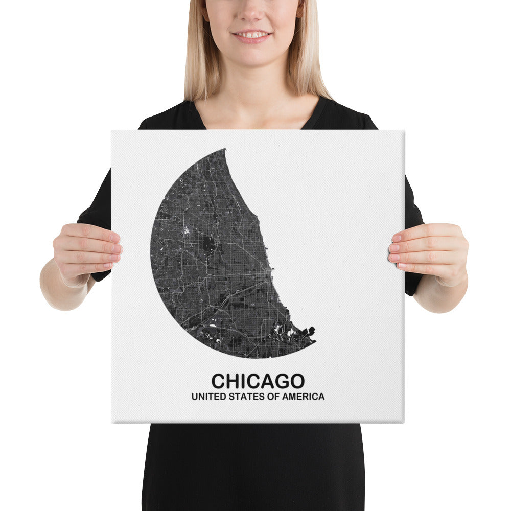 Chicago Circular Black Canvas Map