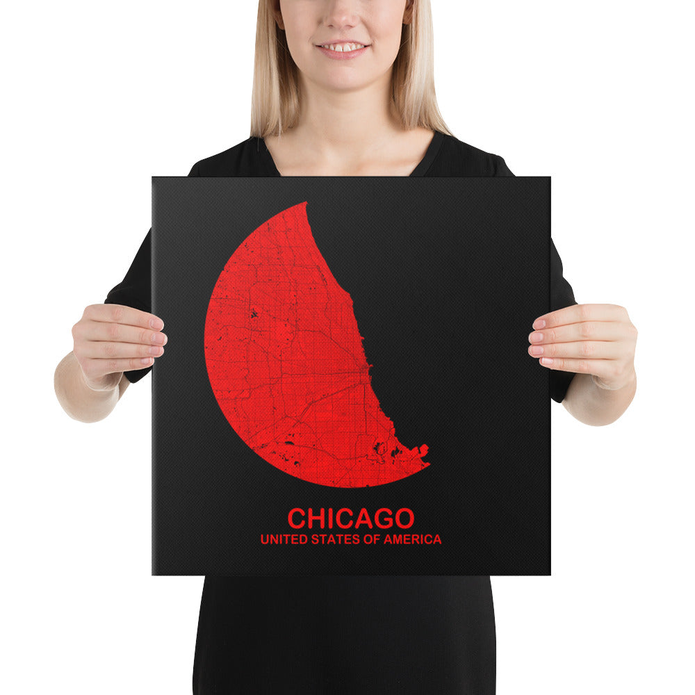 Chicago Circular Red Canvas Map