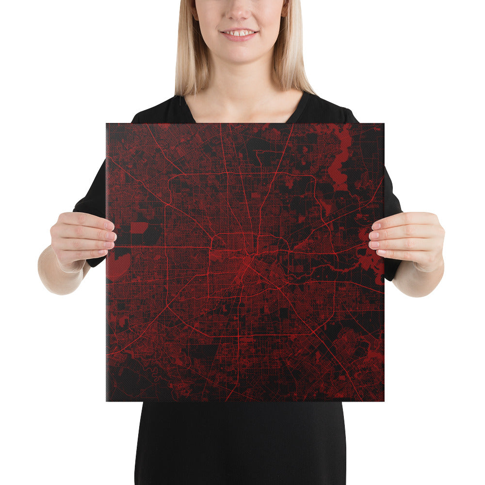 Houston Black and Red Canvas Map