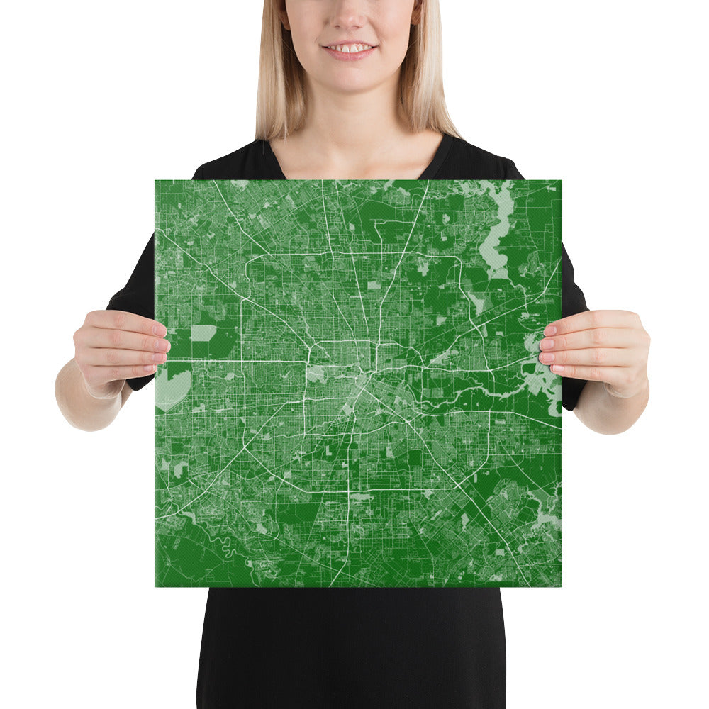 Houston Green and White Canvas Map