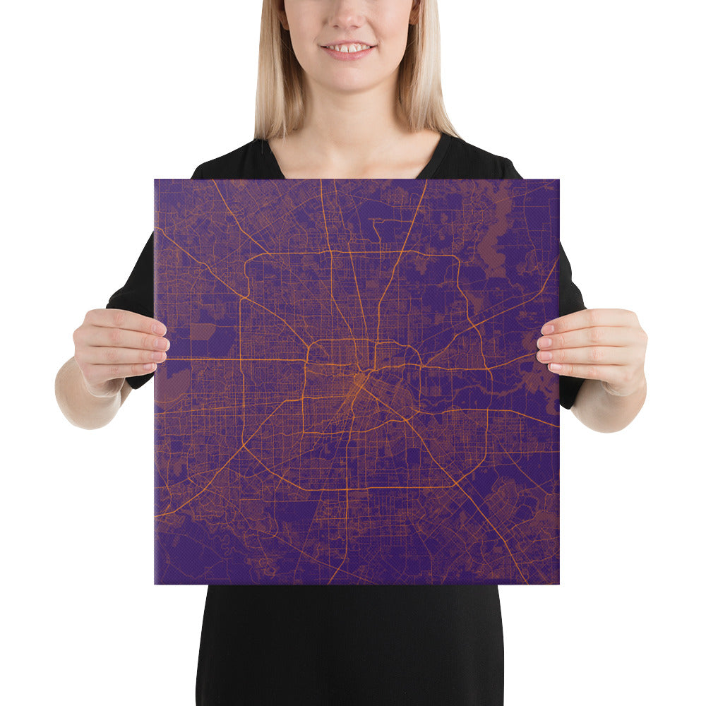 Houston Purple and Orange Canvas Map