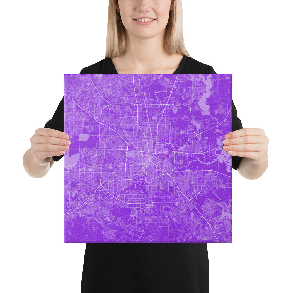 Houston Purple and White Canvas Map