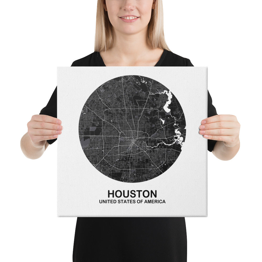 Houston Circular Black Canvas Map