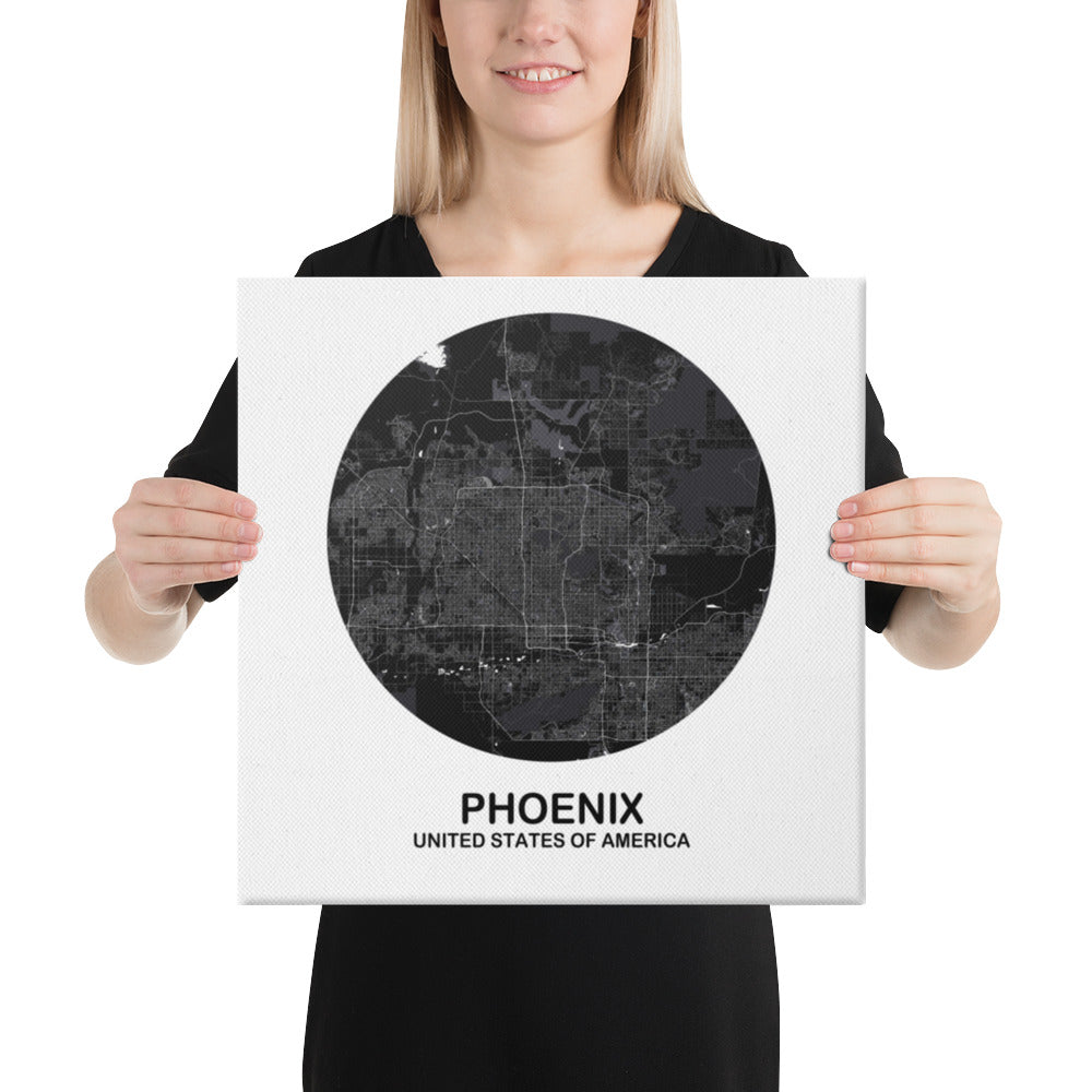 Phoenix Circular Black Canvas Map