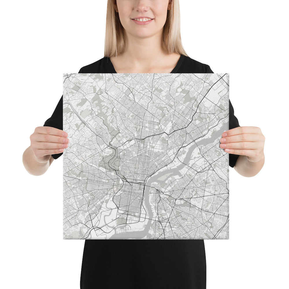 Philadelphia White Canvas Map