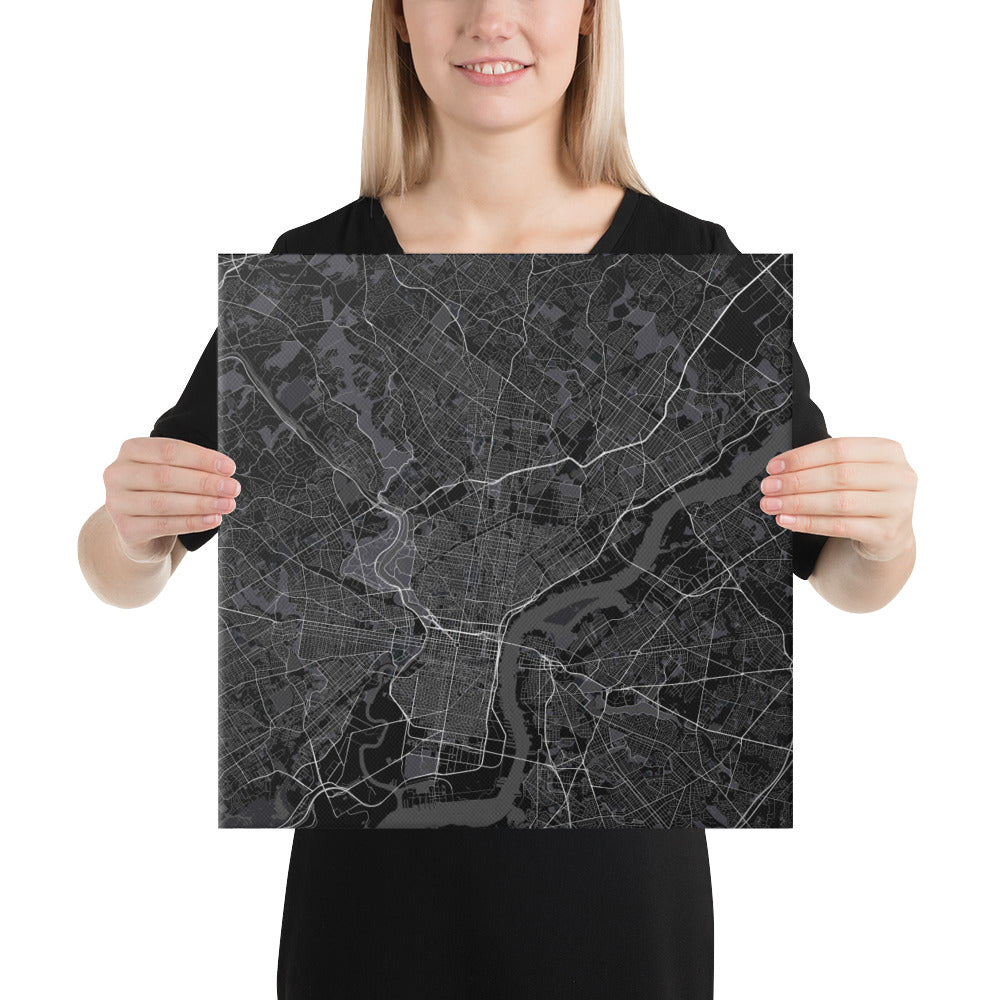 Philadelphia Black Canvas Map