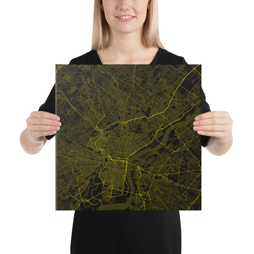 Philadelphia Black and Yellow Canvas Map