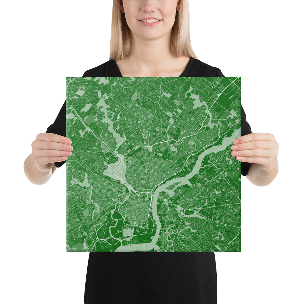 Philadelphia Green and White Canvas Map