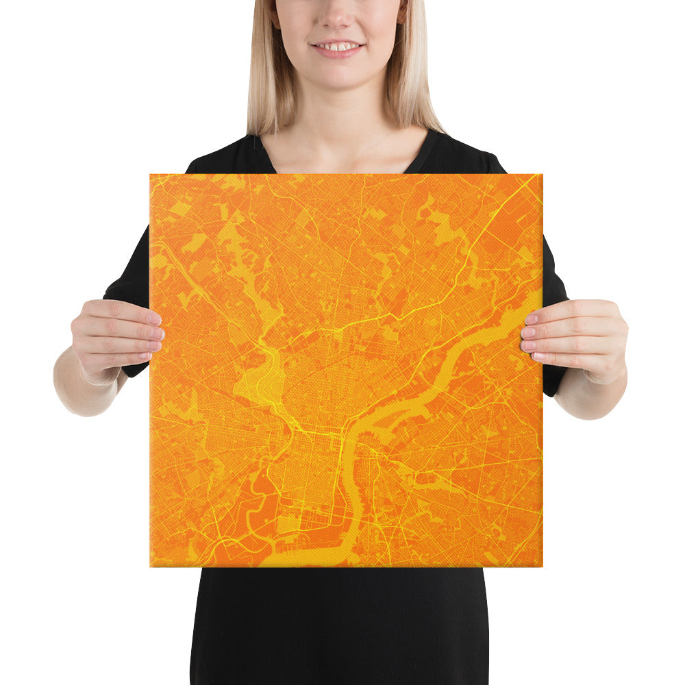 Philadelphia Orange and Yellow Canvas Map