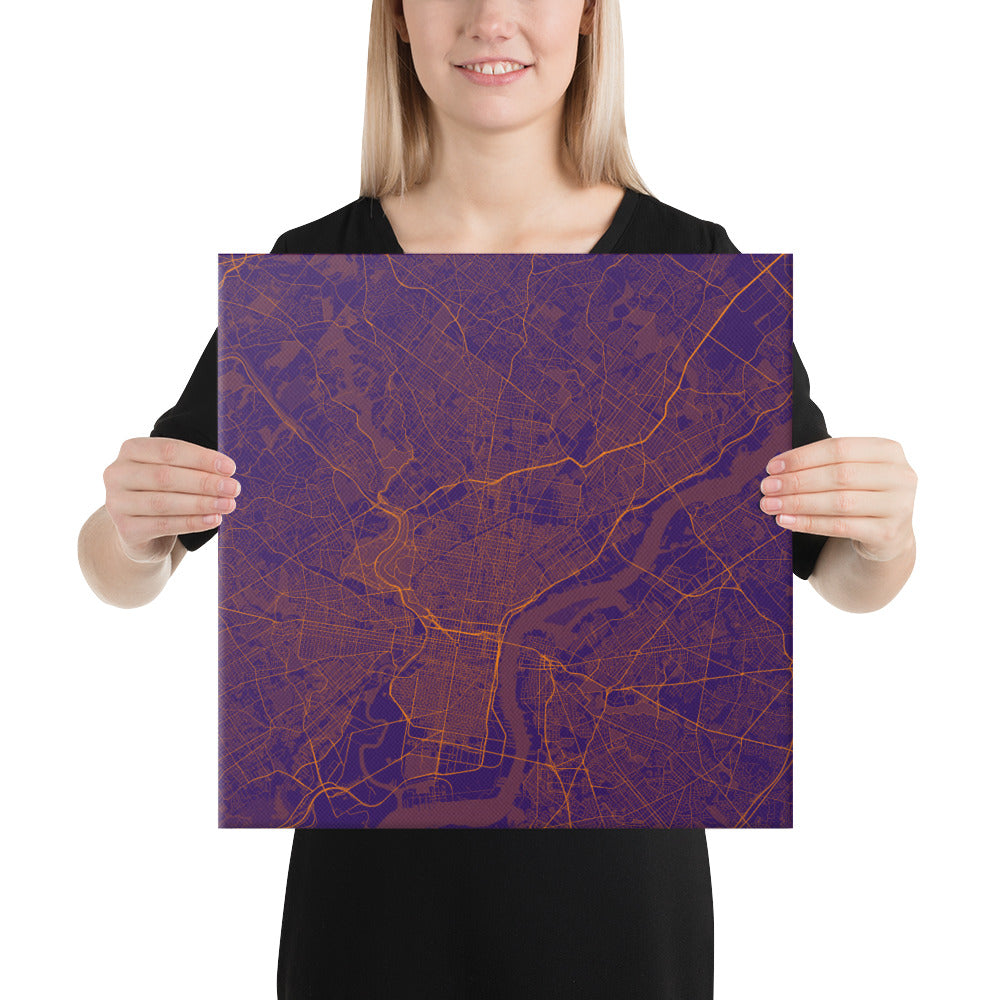 Philadelphia Purple and Orange Canvas Map