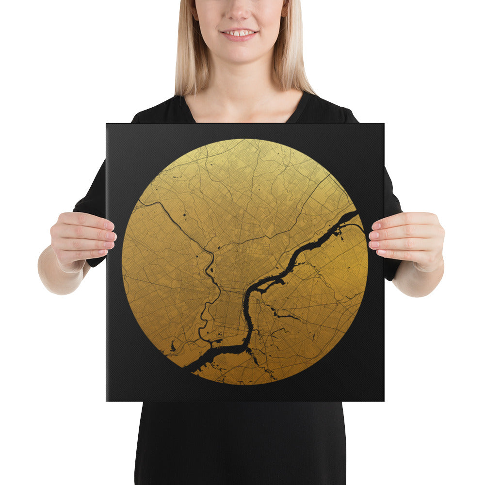 Philadelphia Gold on Black Canvas Map