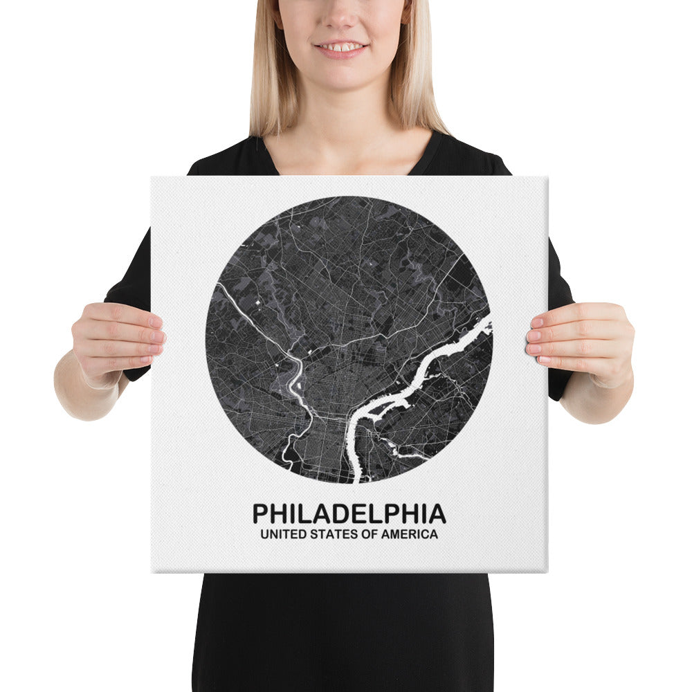 Philadelphia Circular Black Canvas Map