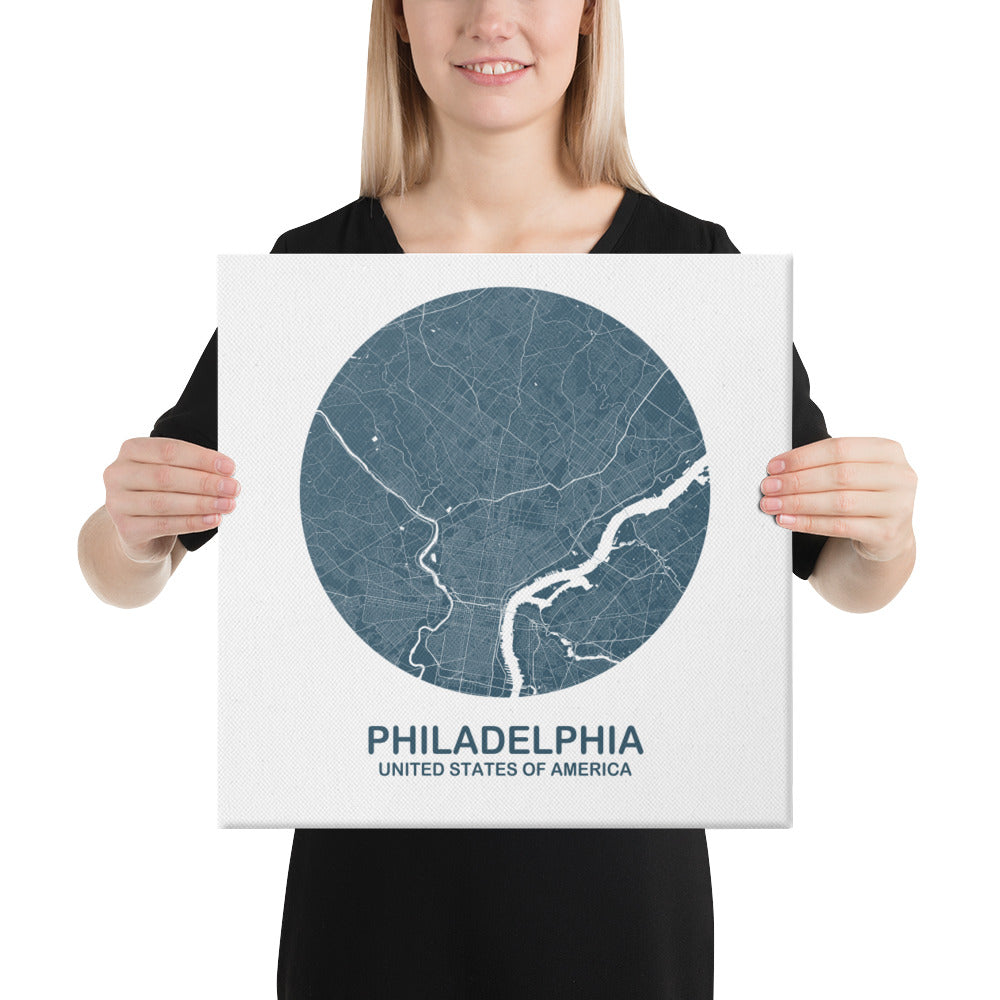 Philadelphia Circular Blue Canvas Map