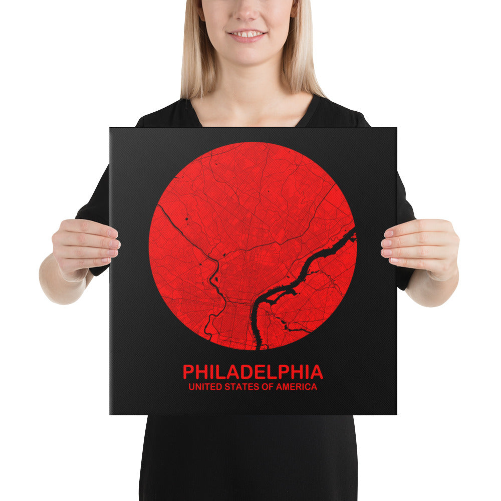 Philadelphia Circular Red Canvas Map