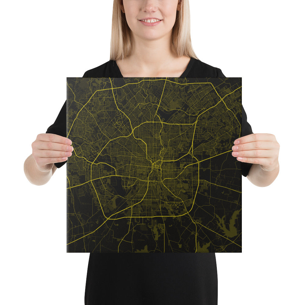 San Antonio Black and Yellow Canvas Map