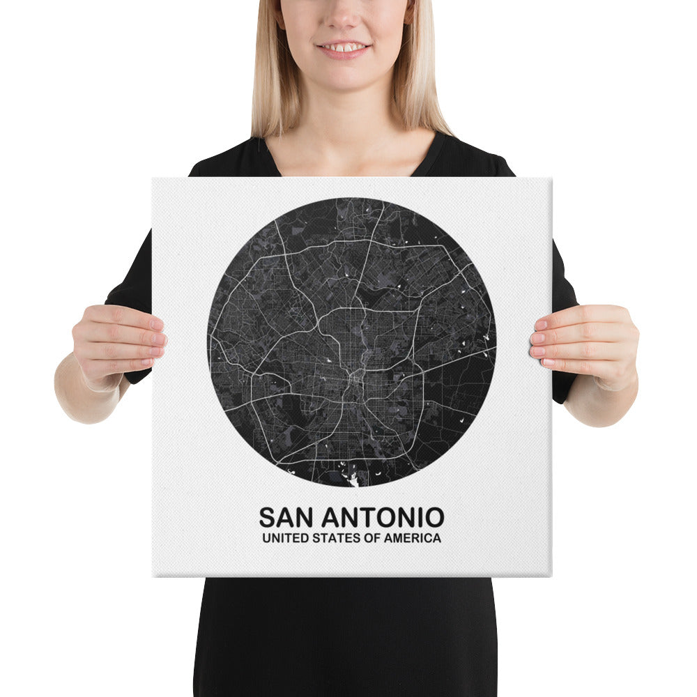 San Antonio Circular Black Canvas Map