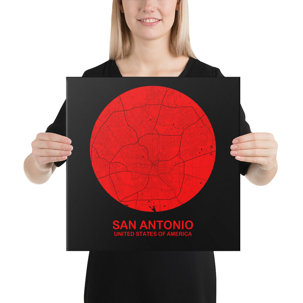 San Antonio Circular Red Canvas Map