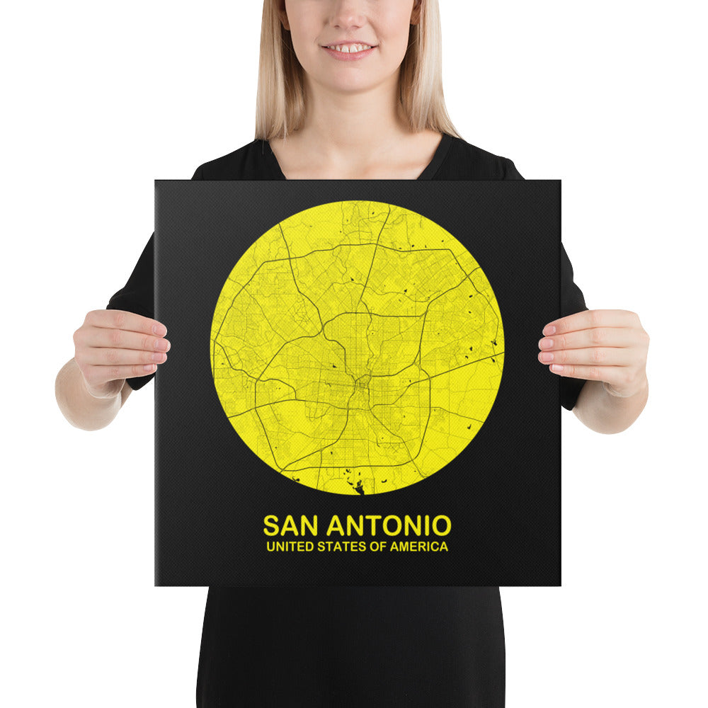 San Antonio Circular Yellow Canvas Map