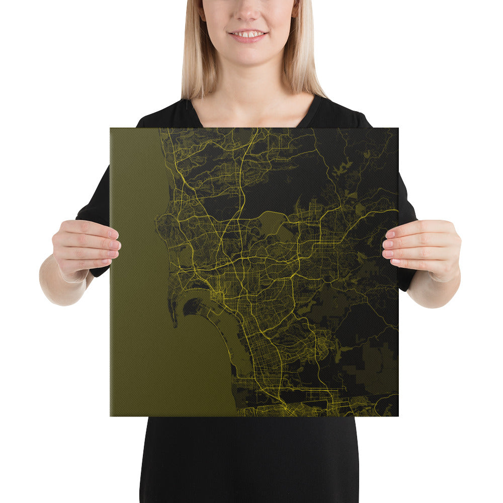 San Diego Black and Yellow Canvas Map