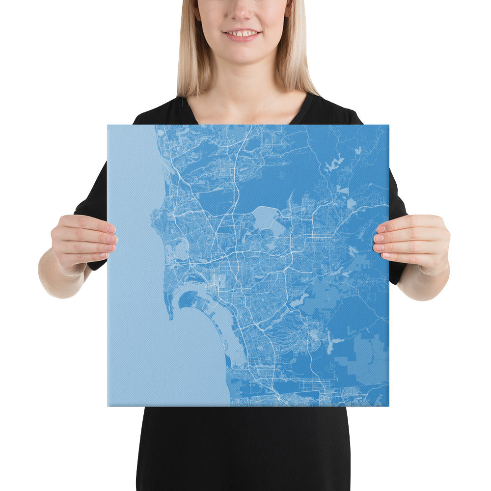 San Diego Blue and White Canvas Map