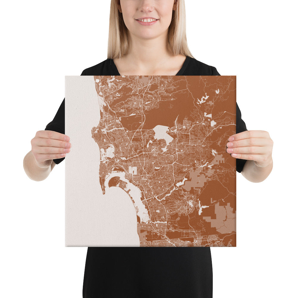 San Diego Brown and White Canvas Map