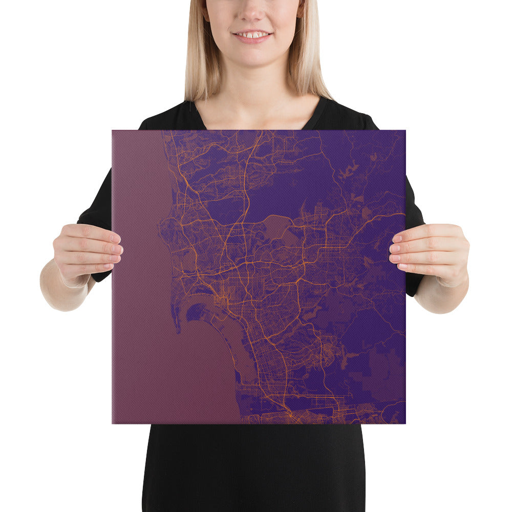 San Diego Purple and Orange Canvas Map