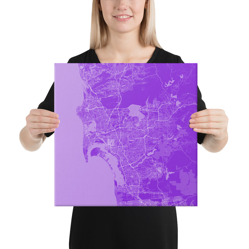 San Diego Purple and White Canvas Map