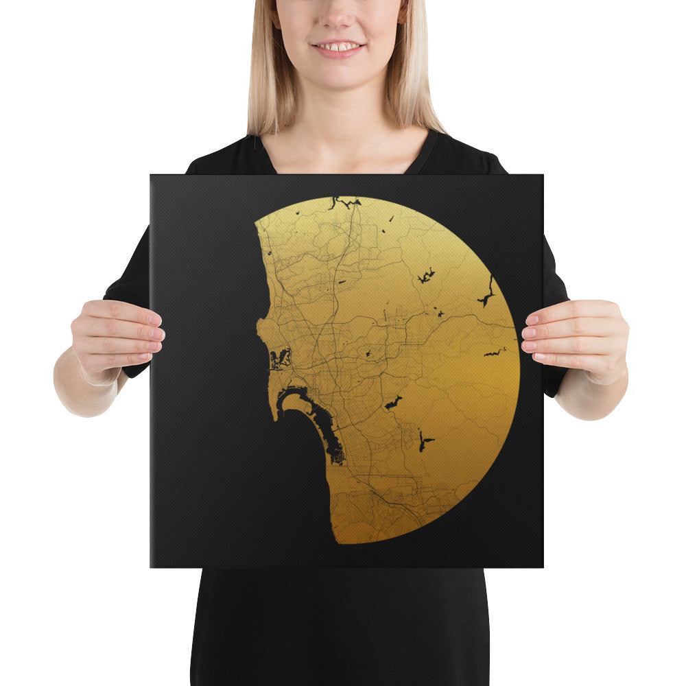 San Diego Gold on Black Canvas Map