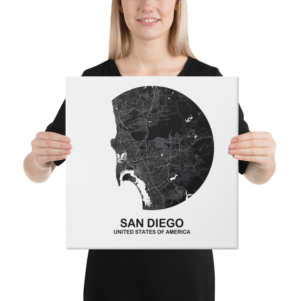 San Diego Circular Black Canvas Map