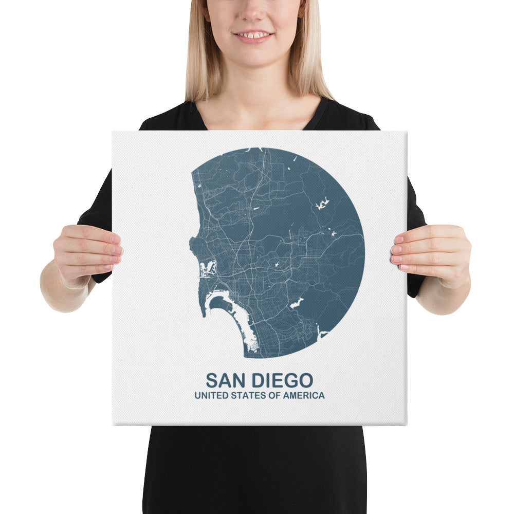 San Diego Circular Blue Canvas Map