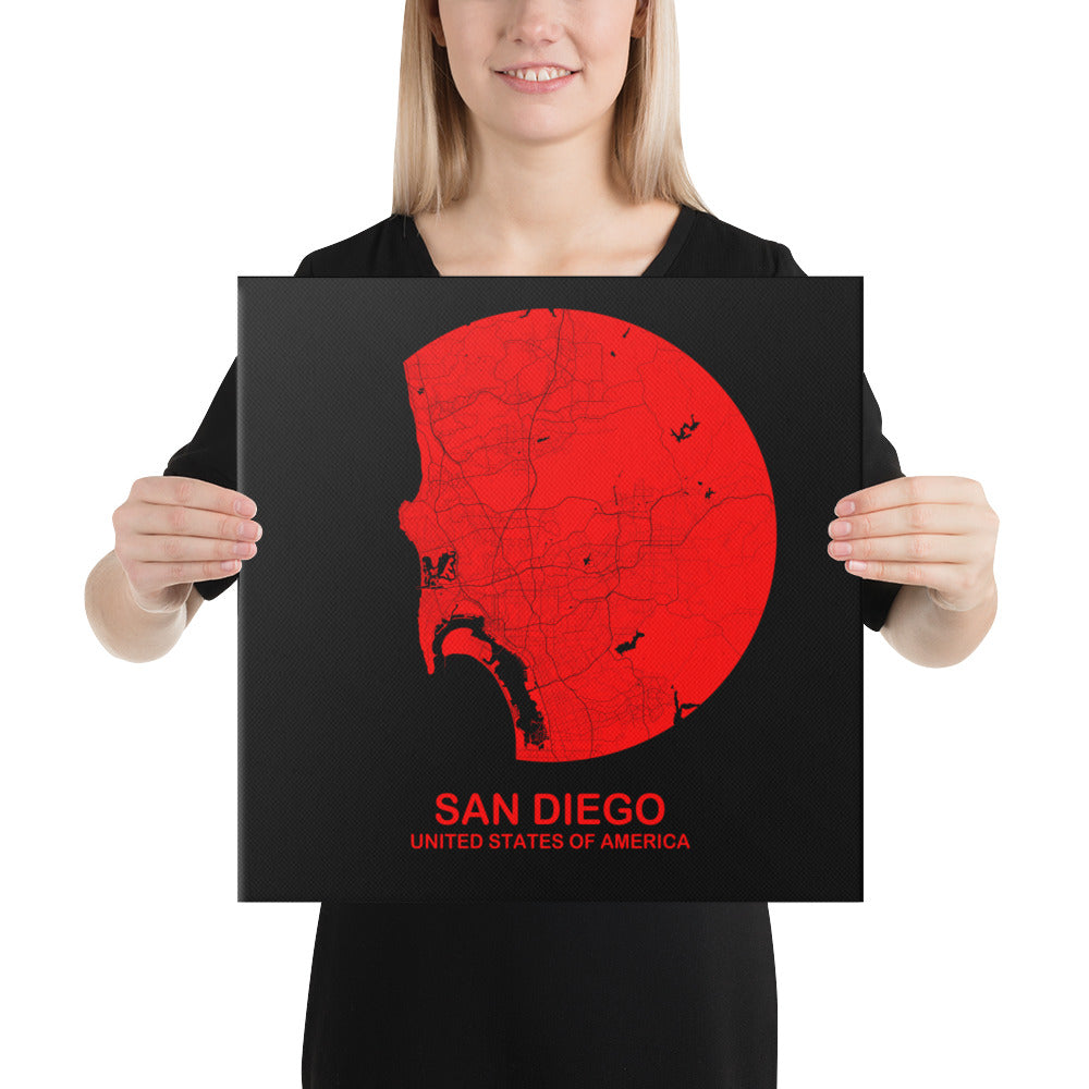 San Diego Circular Red Canvas Map