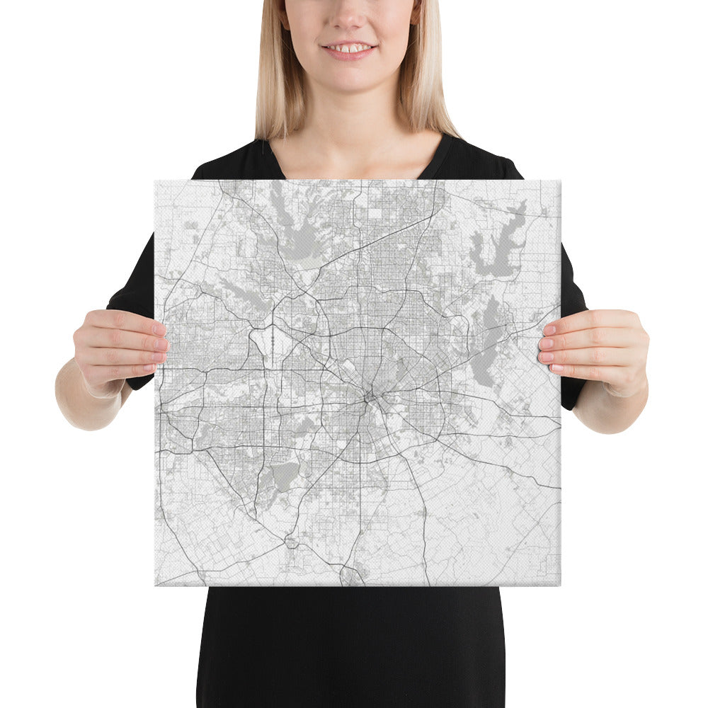 Dallas White Canvas Map