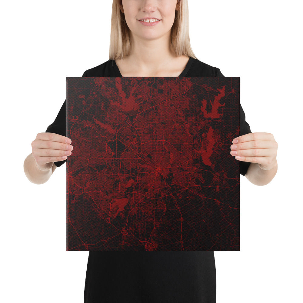 Dallas Black and Red Canvas Map