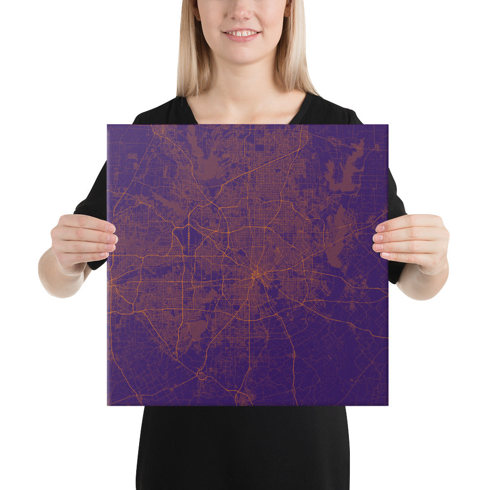 Dallas Purple and Orange Canvas Map