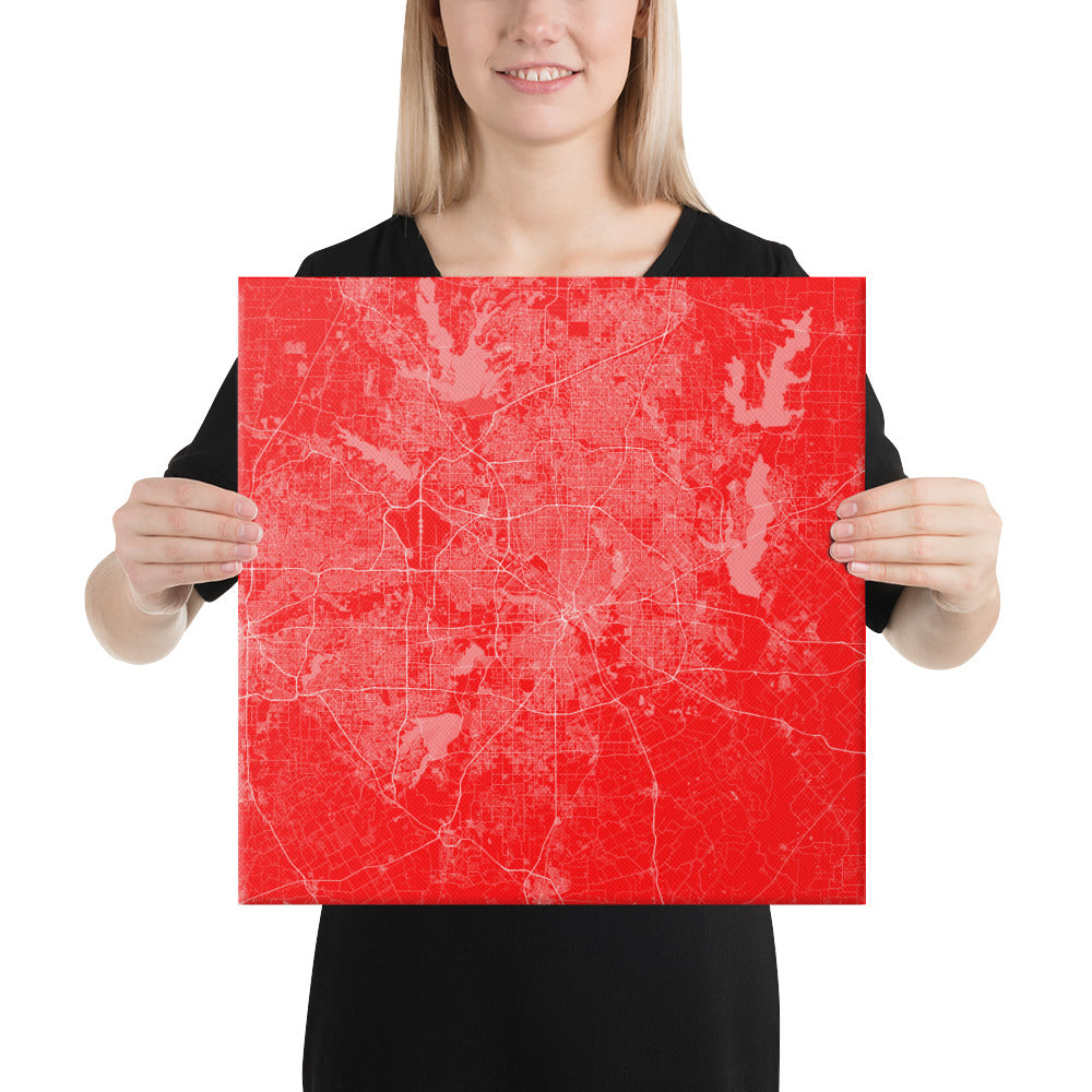 Dallas Red and White Canvas Map