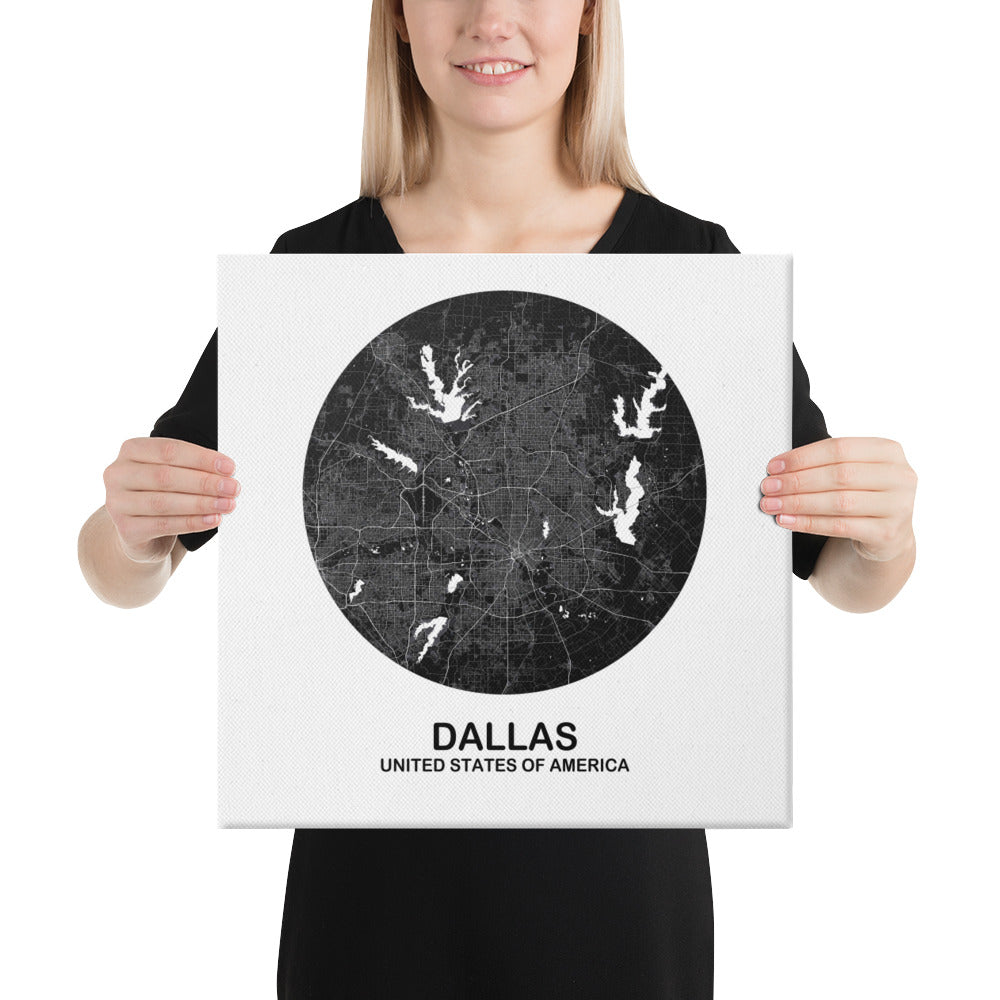 Dallas Circular Black Canvas Map